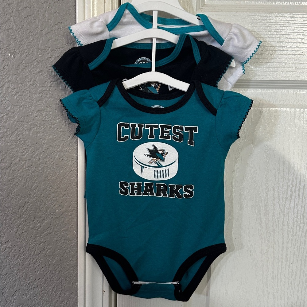 San Jose NFL Sharks Baby Onesie Three Piece Set 0-3 Months NWOT On Hanger - Picture 2 of 6